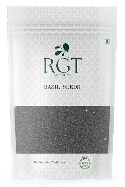 RGT Organics Basil Seeds 200Gm | Protien Rich Sabja Beej | Tukmaria Seeds | Bapchi with Body Cooling Properties