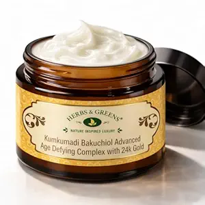 Herbs & Greens Kumkumadi Gold Bakuchiol Ceramides & Peptides Anti Aging Face Cream with 24k Gold & Pearl Ext | Youthful Radiance | Strengthen's Collagen & Skin Barrier | Fine Lines & Wrinkles | All Skin Types | Day & Night Moisturizer For Woman & Men | Derma Tested Safe | 50gm