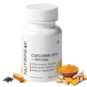 Curcumin 500mg with Piperine 10mg | 95% Standardized Curcuminoids | Turmeric for Joint Comfort, Inflammation & Antioxidant Support | Vegan Veg Capsules | 60 Capsules