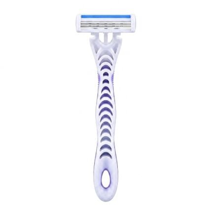 CareDone Women's Disposable Body Razor, Triple Blade, Smooth Handle, Gentle Care, No Strong Chemicals, Purple and White. (Pack of 1)
