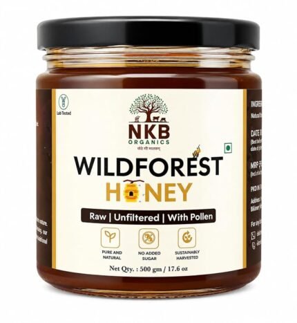 NKB Organics Raw Forest Honey (500gm) 100% Pure Natural Wild Honey, Unprocessed Unpasteurized No Added Sugar | Rich in Pollen | Lab Tested Organic Honey | Healthy Sugar Substitute