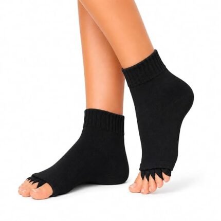 Foot Alignment Orthopedic Cotton Socks for Men & Women | Five Toe Separator | Foot Pain Relief | Bunion Corrector | Plantar Fasciitis Support | Improves Posture & Flexibility | Free Size | Black | 1 Pair