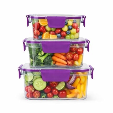Airtight Food Storage Containers Set of 3 | BPA-Free Transparent Plastic Kitchen Storage Boxes with Leakproof Locking Lids | Stackable Containers for Cereals, Snacks, Dry Fruits