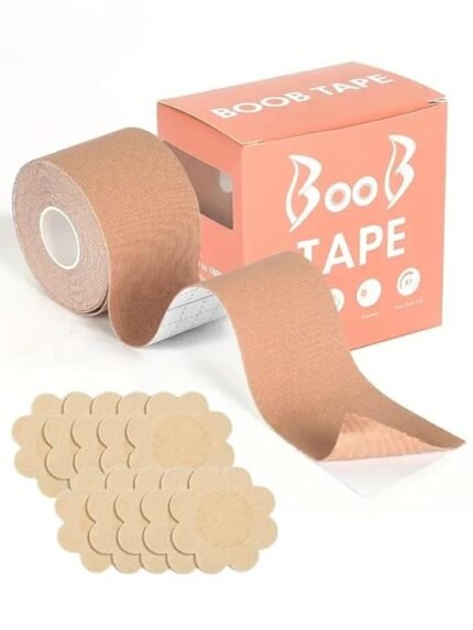 CareDone Boob Tape kit - Instant Boob Lift Tape with 10 Reusable Nipple Pasties for Cloth. (Instant Boob Lift Tape with 10 Reusable Nipple Pasties)
