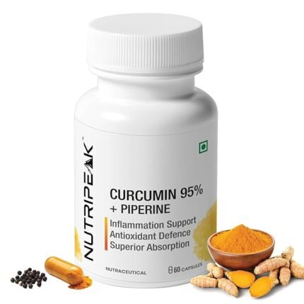 Curcumin 500mg with Piperine 10mg | 95% Standardized Curcuminoids | Turmeric for Joint Comfort, Inflammation & Antioxidant Support | Vegan Veg Capsules | 60 Capsules