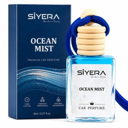 SiYERA Hanging Car Perfume with Essential Oils | Car Air Freshener 10ml | Long-Lasting Aroma in Glass Bottle with Wooden Diffuser Lid (Ocean Mist)