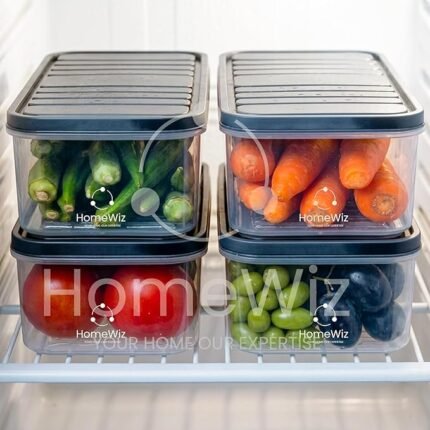 HomeWiz Fridge Storage Containers 1200ml x4 | Air Tight Storage Container Set | Fridge Organiser Storage Boxes |Food Grade BPA-Free Plastic Containers |Stackable, Transparent, for Fruits & Vegetables