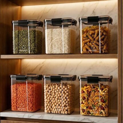 HomeWiz Airtight Kitchen Storage Box 700ml x6 | Containers For Kitchen Storage Set | Food Grade BPA-Free Kitchen Containers Set With 2 Side Clip-Lock | Stackable, For Pantry and Fridge Storage