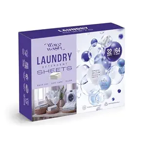 Wave wash Laundry Detergent Sheets for Washing Machine, Concentrated Dissolving Detergent Paper, Stain Remover for Front & Top Load, Fresh Fragrance, 32 Sheets